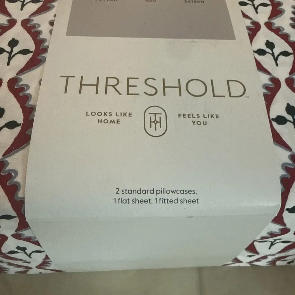 NEW Threshold Full 400 Thread Count Cotton Holiday Woodblock Leaf Sheet Set